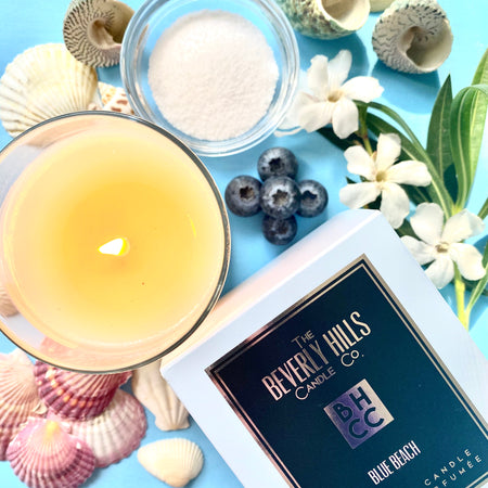 Blue Beach candle from Beverly Hills Candle Company.  This beach candle is made in the USA with soy wax, cotton wicks and makes great gift ideas for women and men. It is cruelty free and not tested on animals.